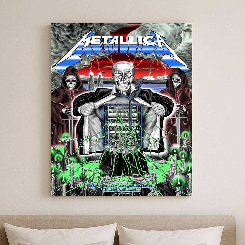 Metallica M72 World Tour Zurich Switzerland May 27 2026 Stadion Letzigrund electric skeleton poster canvas wall art
